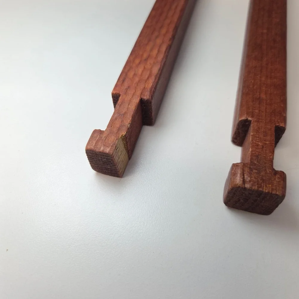 Vintage Hammered Wood Blocks Long Square Notched Replacement Parts Set of 2